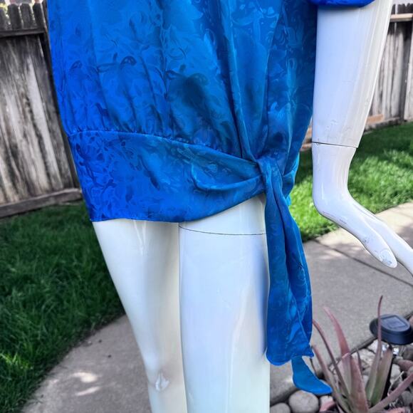 Vintage Teddi of California Blue Blouse w/ Side Tie USA Women's Oversized Small - Picture 4 of 12